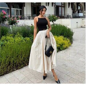 ZARA NWT WOMAN RUFFLY WAIST SKIRT ZW COLLECTION Cream Beige | 2252/653 2252/460